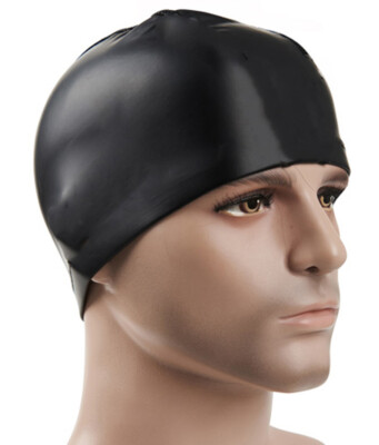 Unisex solid color Silicone Swimming Cap one size fit All color Black swim cap