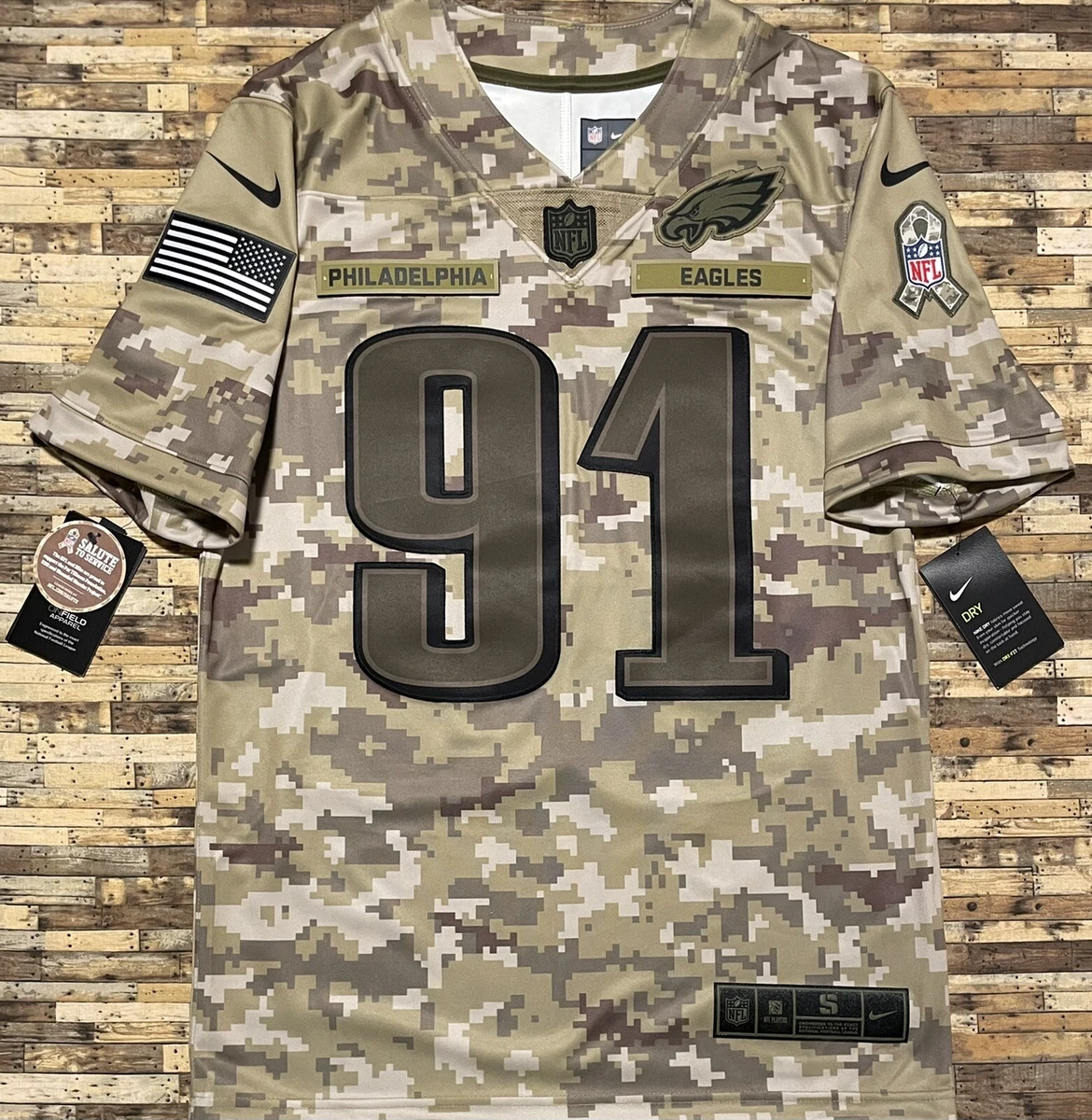 Nike Philadelphia Eagles No91 Fletcher Cox Anthracite Salute to Service Men's Stitched NFL Limited Therma Long Sleeve Jersey