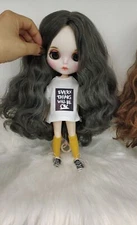 12" Blythe doll Nude joint body dark grey hair Hand Painted matte face dudu lips