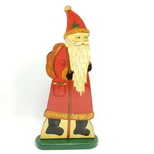 13" Vintage Santa Claus Glazed Hand Painted Wooden Upright Standing Cutout