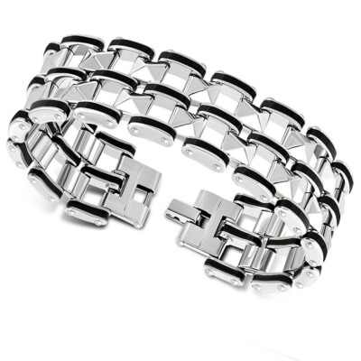 Stainless Steel Silver-Tone Wide Men's Link Bracelet, 8.75''