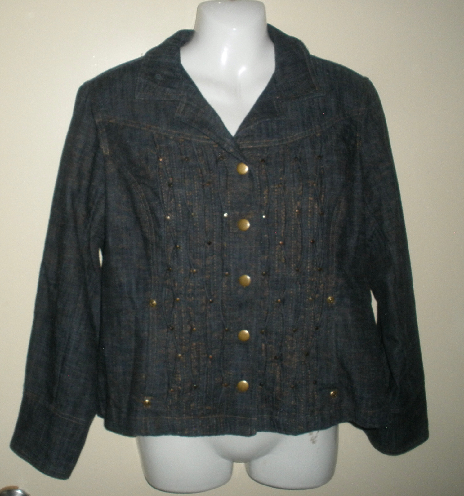 #10 Coldwater Creek Classic Dark Blue Jean Trucker Denim Jacket P12 12 Petite