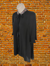 ZARA BLACK DRESS SMALL VISCOSE WOMENS 3/4 FRILLY SLEEVE BEADED COLLAR LAYERED 