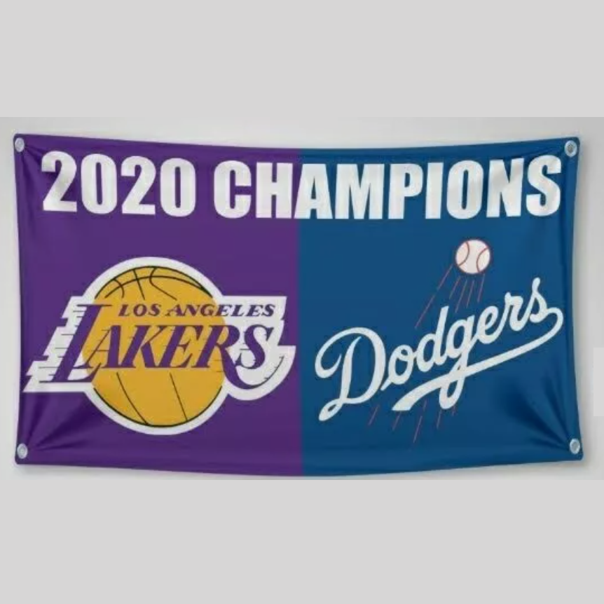 Lakers Dodgers 2020 Champions Flag (3x5 ft) Banner Basketball