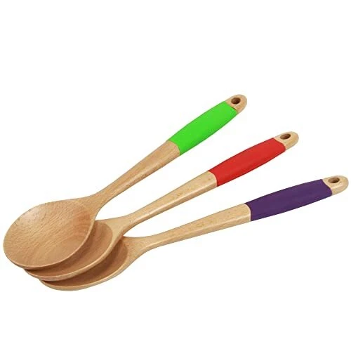  Premium Silicone Handle 14 inch Red Wooden Spoon Set - Image 3 of 4