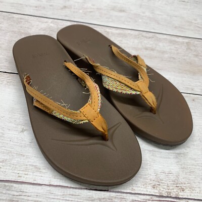 TEVA Azure Strap Leather Sandals Size Low Wedge Tan