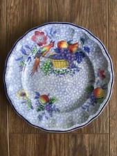 Antique Copeland SPODES GEORGE III Blue SALAD PLATE Bird & Basket 7 5/8" England