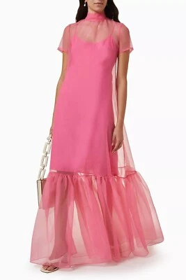 Pink Hoher Kragen Durchsichtig Organza Abendkleid Brautjungfer Strandkleid - Bild 1 von 4