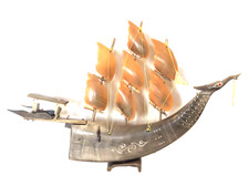 Vintage Cow Horn Fishing Boat Ornament 