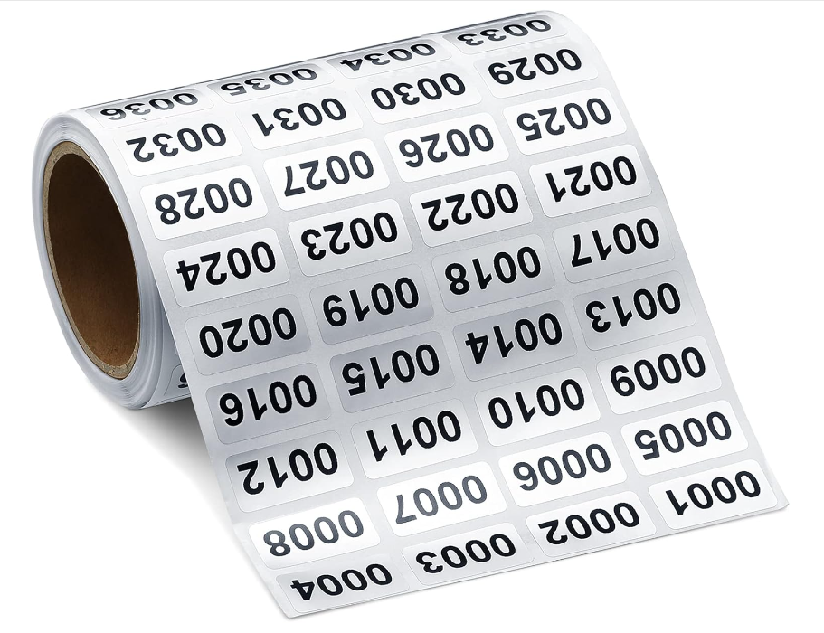 2000-Pack Waterproof Self-Adhesive Inventory Number Sticker Labels