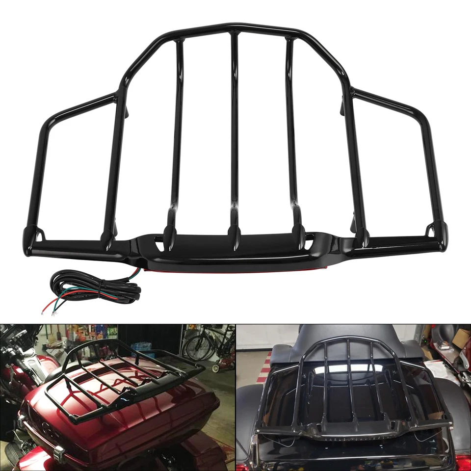 Portaequipajes maletero negro con luz LED apto para Harley Touring Road Glide 93-13 Foto 2 de 4