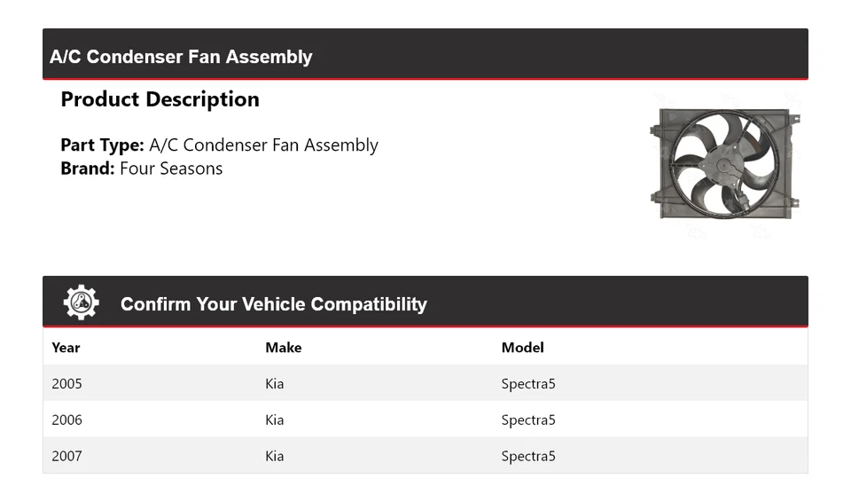 Para 2005-2007 Kia Spectra5 A/C conjunto de ventilador condensador 4 estações 2006 - Imagem 2 de 4