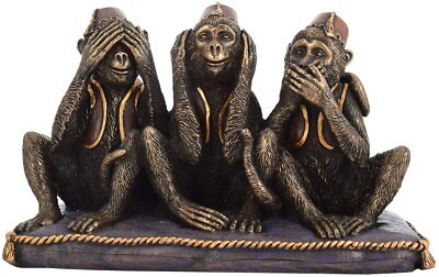 Three Wise Monkeys See Hear Speak No Evil Resin Figurine Statue For Home Office