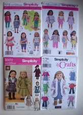 Lot of 4  18" doll clothes patterns 0672 1513 1713 4786  UNCUT  *D