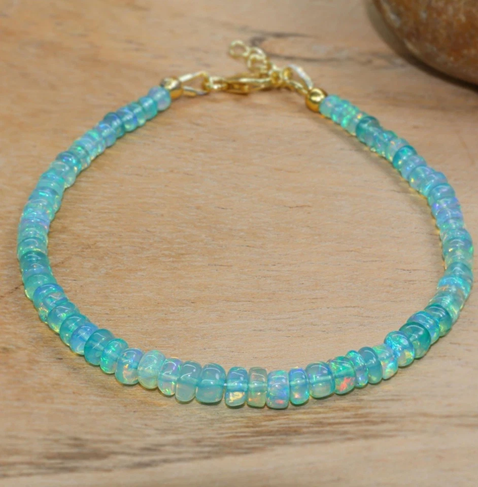 Collar de piedras preciosas de ópalo verde etíope natural de 6" cuentas facetadas de ópalo cuentas de 3-5 mm Foto 2 de 4