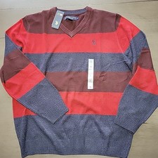U.S. Polo Assn. V-Neck Sweater Mens Large Multicolr Striped Pullover NWT
