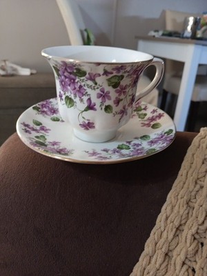 Grace's Teaware Purple Violet Floral Tea Cup & Saucer  Gold Trim Tea Party