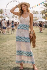Womens Crochet Midi Dress 1X Chevron Boho Festival Vacation Resort