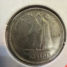 1951 10 Cents Canada 80% Silver Coin - RAW - 10c - King George VI S336