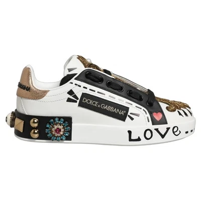 Chaussures DOLCE & GABBANA baskets Portofino cloutées or blanc EU35 / US4.5... - Photo 1/4