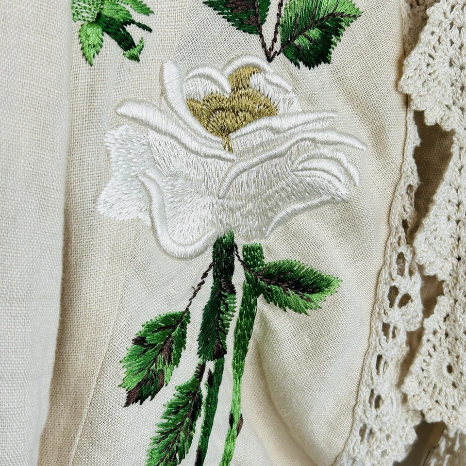 Chaqueta Karen Kane Lino Bordada Crochet Mujer 6 Boho Elegante Arte Para Usar Foto 4 de 4