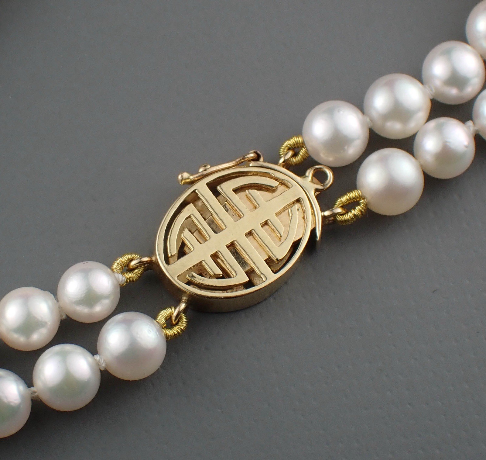 14k Solid Gold White Pearl Double Stranded 7.25 I… - image 4