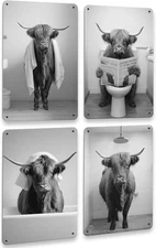 Drsoum Funny Highland Cow Bathroom Wall Metal Sign Rustic Cute Bathroom Decor fo