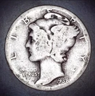 Vintage 1938-P Mercury Dime 90% Silver Circulated Coin 1