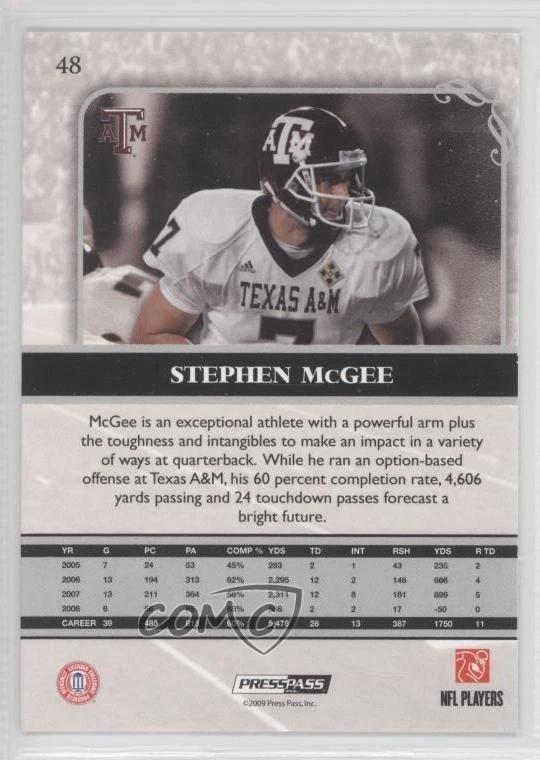 2009 Press Pass Legends Stephen McGee #48 Rookie RC - Image 2 of 2