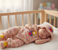 Romper Dress Booties Cap Set 6-9M Crochet Baby Winter Cozy Handmade