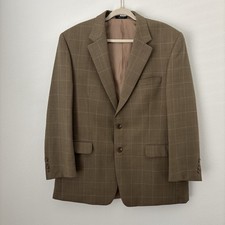 Lauren Ralph Lauren Blazer Men's 44R Brown Wool Windowpane 2-Button Sport Coat