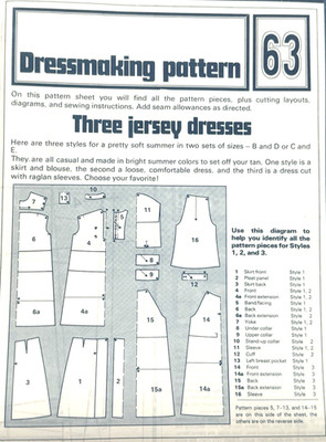 Dressmaking Pattern #63 - Three Jersey Dresses (Various Sizes) New