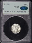 1935 Mercury Dime PCGS MS-65 CAC Old Green Rattler Holder