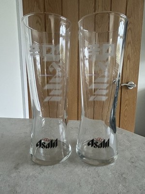 Paar Asahi Super Dry Japanische Bier Pint Gläser Groß & Schmal CE M18
