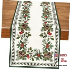 Christmas Pine Cone Table Runner - Berry Leaves Dinning Decor