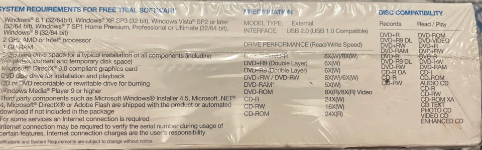 New In Box Memorex CD/DVD Writer 8X USB Slim External Writer Burner - Image 3 of 3