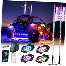 4FT Whip Light and Rock Light Combo Kit with Spring Base, Switch, App Control, 