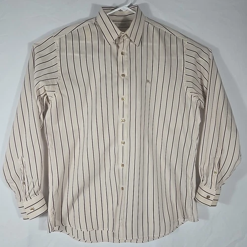 Camicia elegante uomo Burberry London L marrone marrone a righe cotone abbottonata UK