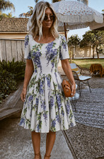 Dolce & Gabbana SS2015 Floral Wisteria Print White Cotton Italy Dress IT40