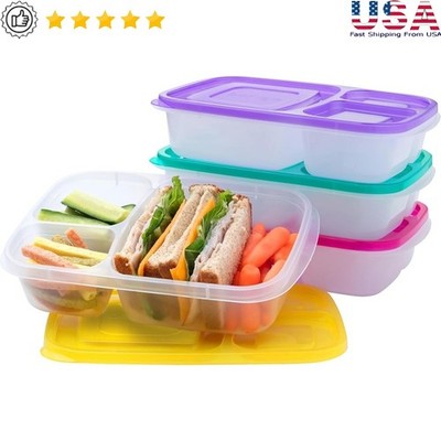 Durable 3-Compartment Reusable Bento Lunch Containers Meal Prep Snack Boxes Set
