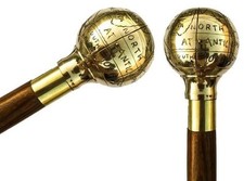 Antique Solid Brass Engraved Head Handle Victorian Wooden Walking Stick Cane