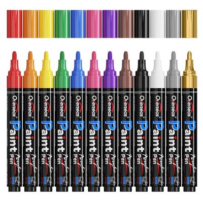 Acrylic Paint Marker Pens - 12 Colors Permanent Markers Medium Tip Water Base...