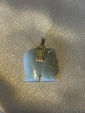 10k Yellow Gold Elephant Pendant Carved Green Jade - Chinese Asian Lucky