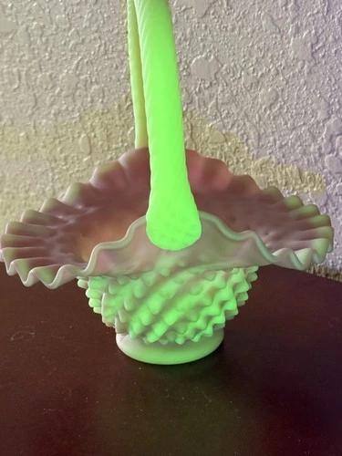 Fenton Burmese Spiral Hobnail Basket  8.5” By 7”