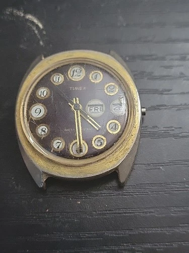 Vintage Timex Telephone Marlin Dial Watch Men 34mm Day Date For Parts E9