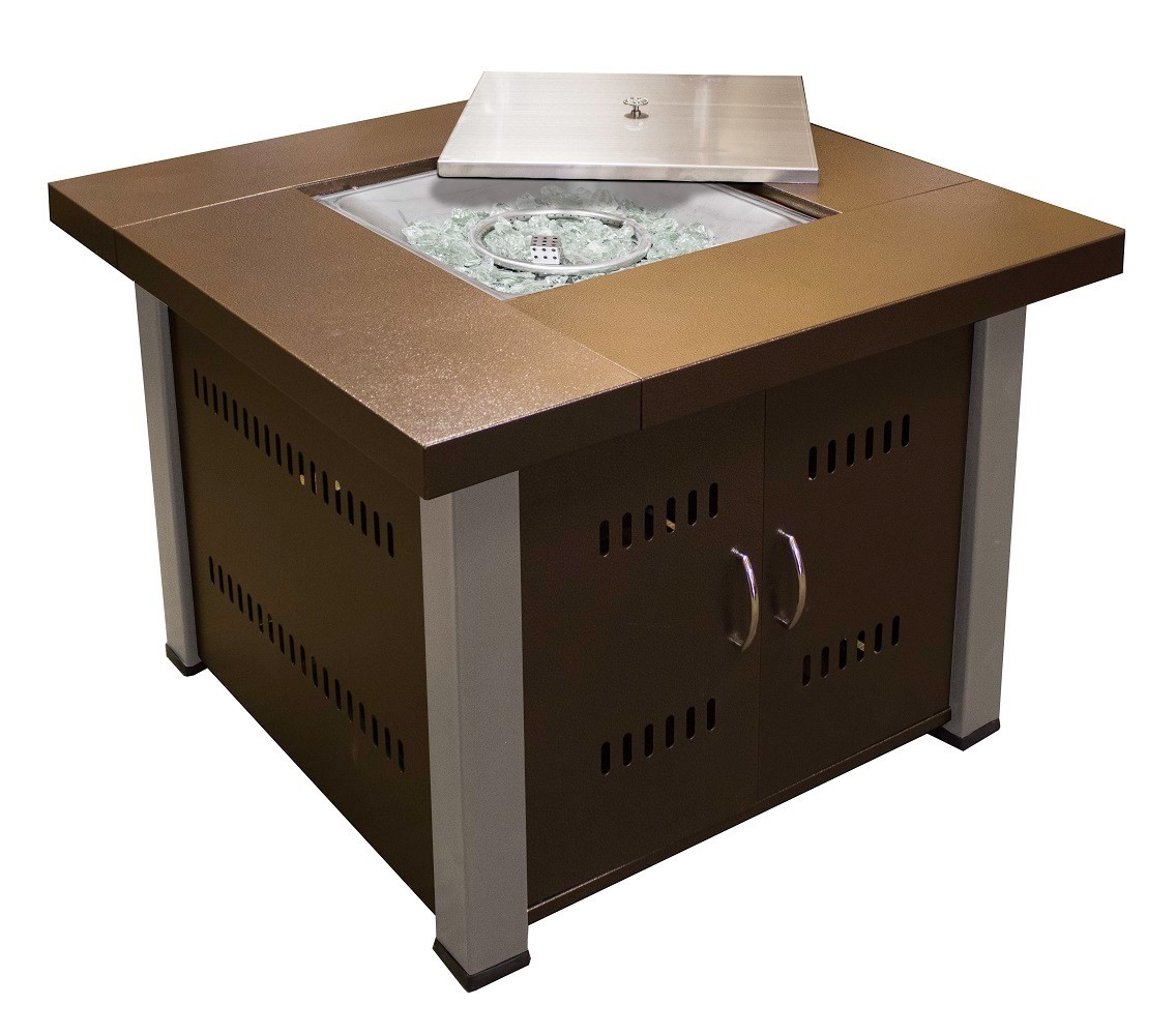 Hiland 38" Square Powder Coated Bronze Fire Pit - Stainless Legs