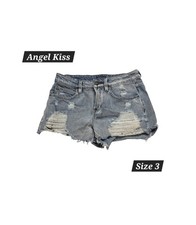Women's Denim Light Blue Shorts Ripped and Distressed with a frayed hem Size 3