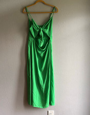 Show Me Your Mumu Green V-Neck Tie Front Cutout Slip Midi Dress Size XL