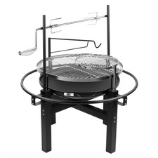 OUTDOOR CHARCOAL BBQ FIRE PIT ROUND GARDEN BARBECUE GRILL AND ROTISSERIE COOKER
