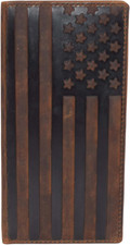 Leather Checkbook Cover Wallet Holder RFID Blocking USA Flag Brown